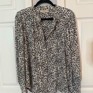 LOFT Animal Print Blouse - Black and Cream